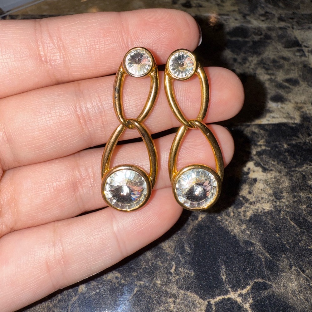 Bijoux Gold-Tone Double Drop Crystal Earrings - Picture 3 of 9